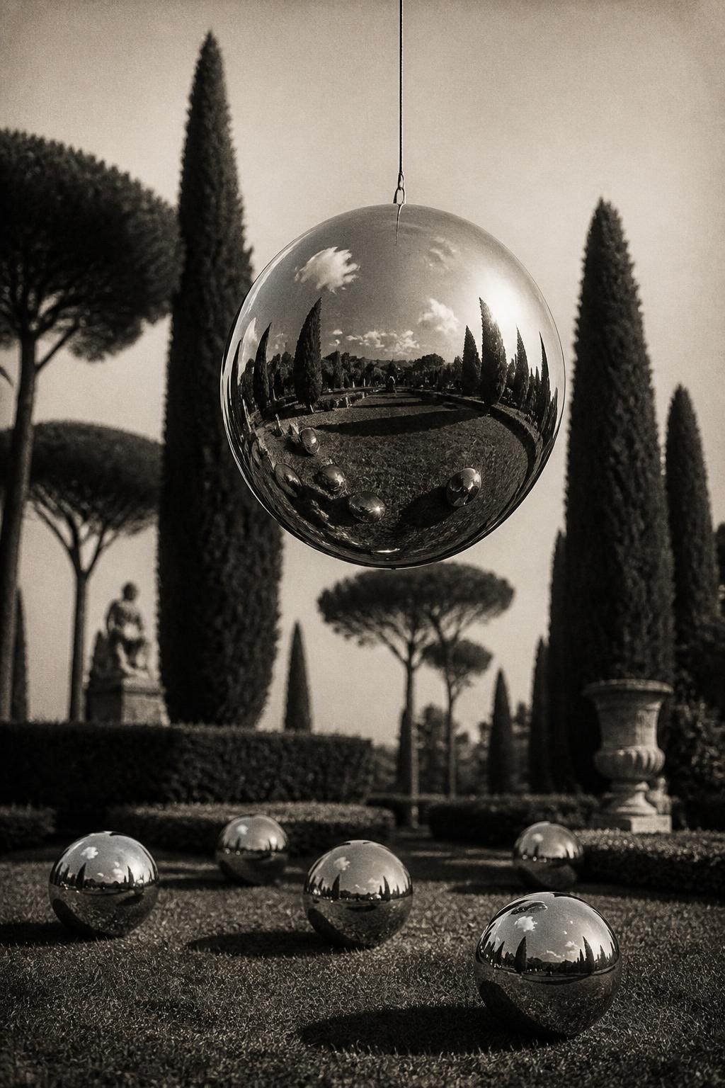 Esferas espejo en un jardín italiano